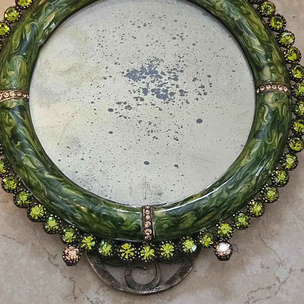 RARE JAY STRONGWATER GREEN SWIRL MARBELIZED PAVE CRYSTAL EDGE JEWEL ENAMEL FRAME